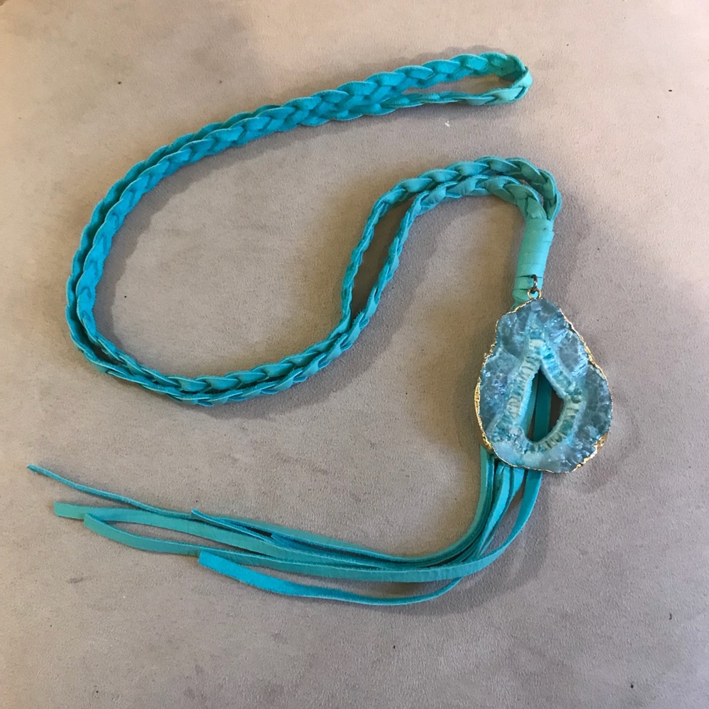 Sandra Ling turquoise leather and agate necklace